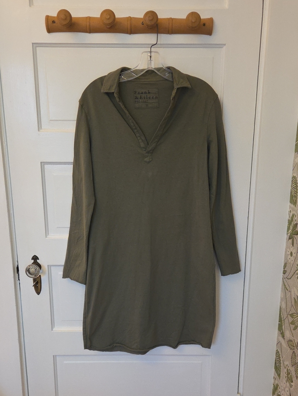 Frank & Eileen Olive Collared Long-Sleeve Shirt Dress M